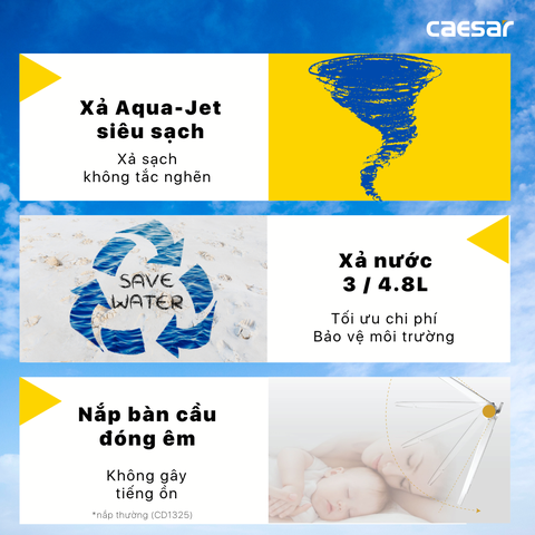 Bồn cầu 2 khối Caesar CD1325 xả 2 nhấn nắp thường