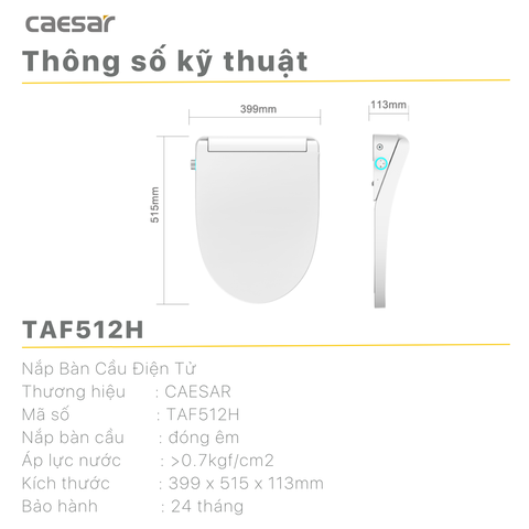 Nắp Bồn Cầu Điện Tử CAESAR TAF512H Đa Năng