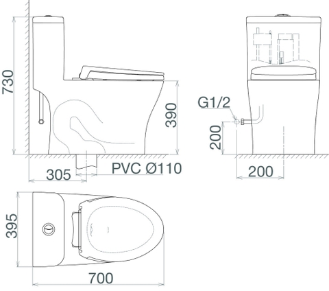 Bàn cầu một khối Viglacera V63