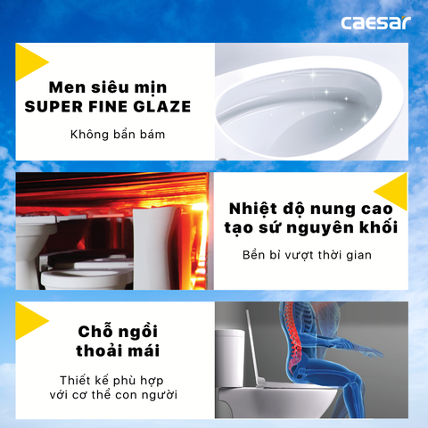 Bồn cầu 2 khối Caesar CD1325 xả 2 nhấn nắp thường