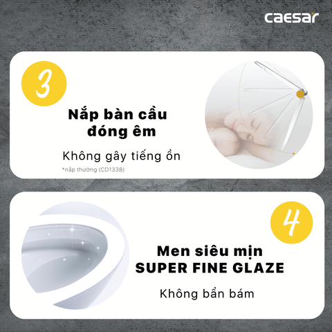 Bồn cầu 2 khối Caesar CD1338 xả 2 nhấn nắp thường
