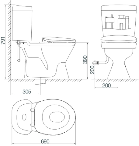 Bàn cầu hai khối Viglacera VI66 nắp thường