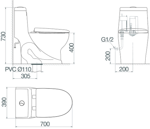 Bàn cầu một khối Viglacera V38M