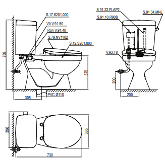 Bàn cầu hai khối Viglacera Sanfi S201