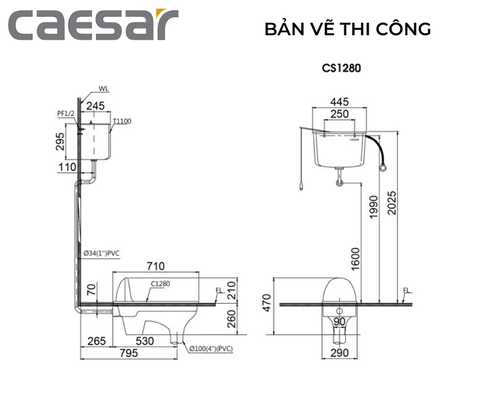 Bồn cầu xổm Caesar C1280