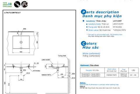 Lavabo rửa mặt TOTO LT4715MTG17#CMW đặt bàn [Cao cấp]