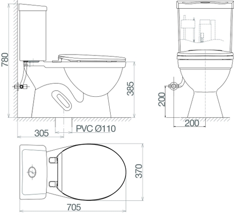 Bàn cầu hai khối Viglacera VT18M