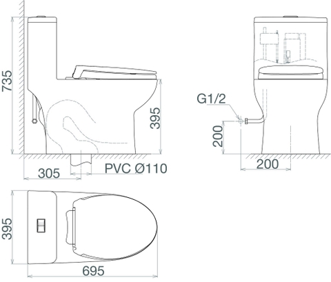 Bàn cầu một khối Viglacera V64