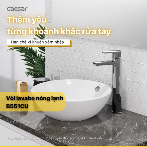 Vòi lavabo chậu rửa mặt Caesar B551CU nóng lạnh cổ cao kèm nút xả nhấn