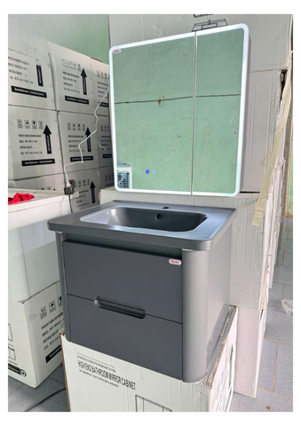 Bộ Tủ Lavabo PVC Cao Cấp 9004 (Xám) 6 Tấc
