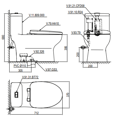 Bàn cầu một khối Viglacera V809 + VG826