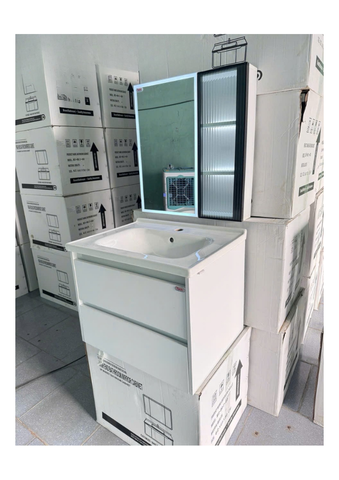 Bộ Tủ Lavabo PVC Cao Cấp 9002 (Trắng) 6 Tấc
