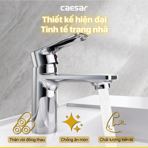 Vòi lavabo chậu rửa mặt Caesar B770CU nóng lạnh kèm nút xả nhấn