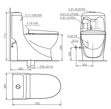 Bàn cầu một khối Viglacera V38