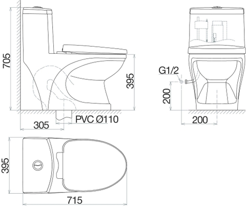 Bàn cầu một khối Viglacera V39M