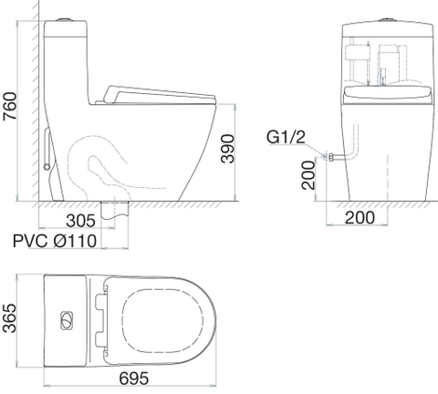 Bàn cầu một khối Viglacera V199