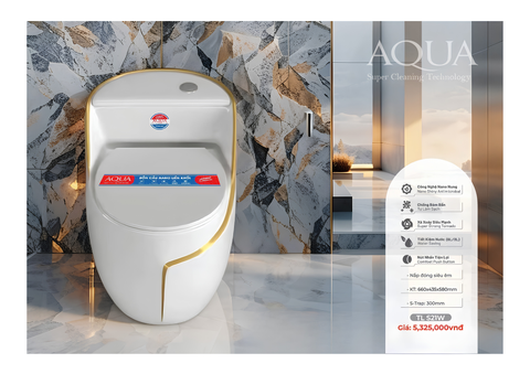 Bồn cầu 1 khối Honorcy Trứng Trắng Chỉ Vàng TL S21W