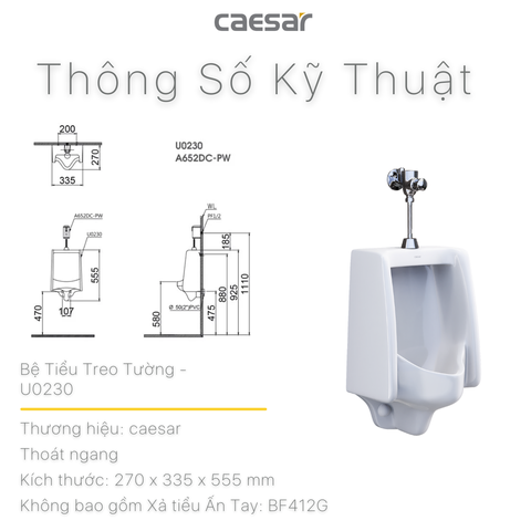 Bồn tiểu nam Caesar U0230 treo tường