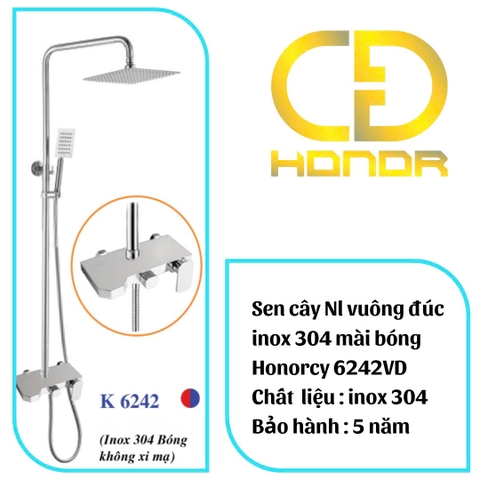 Sen cây nóng lạnh vuông đúc mài bóng inox 304 Honorcy 6242VD