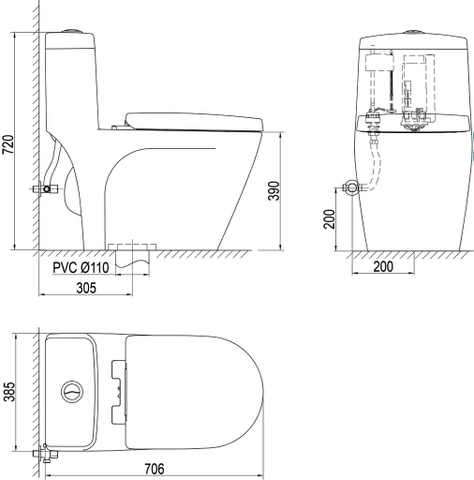 Bàn cầu một khối Viglacera S308