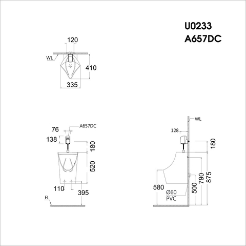 Xả tiểu Caesar A657DC-PW cảm ứng từ