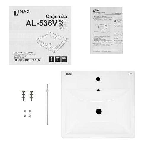 Lavabo chậu rửa mặt INAX AL-536VEC đặt bàn 3 lỗ (AL536V)