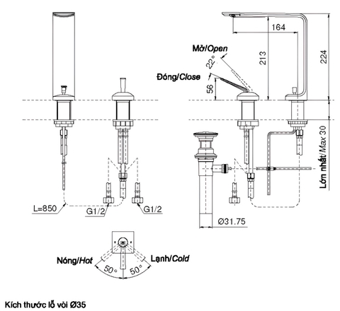 Vòi lavabo chậu rửa mặt TOTO TLP02307B nóng lạnh