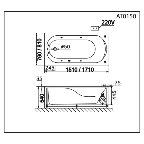 Bồn tắm dài Caesar AT0150 loại xây