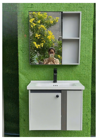 Bộ Tủ Lavabo Nhôm Tổ Ong Ca002 (Xám) 6 Tấc