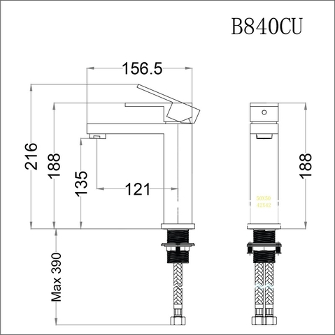 Vòi lavabo chậu rửa mặt Caesar B840CU nóng lạnh kèm nút xả nhấn
