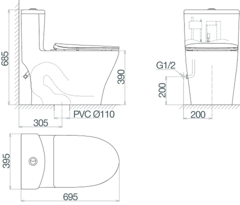Bàn cầu một khối Viglacera V36