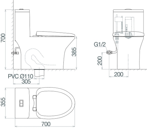 Bàn cầu một khối Viglacera V72