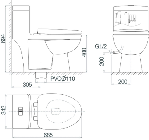 Bàn cầu một khối Viglacera V825
