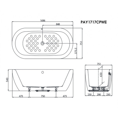 Bồn tắm lập thể TOTO PAY1717CPTNE#W dài 1m7