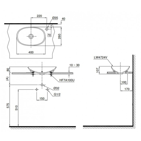 Lavabo rửa mặt TOTO LT4724#XW đặt bàn [Cao cấp] sứ chống bám bẩn