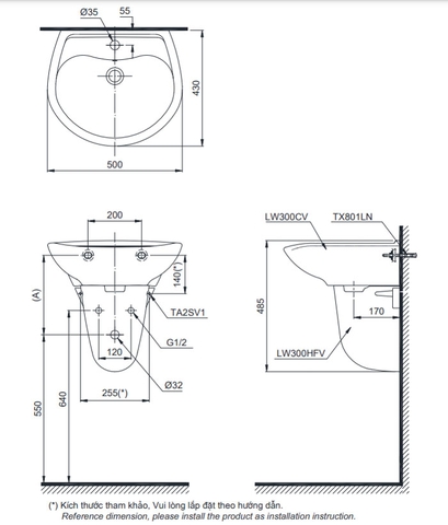 Lavabo chậu rửa mặt TOTO LHT300CR#W treo tường chân ngắn