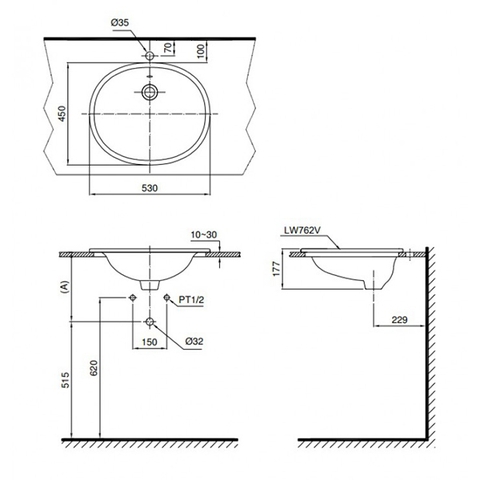 Lavabo chậu rửa mặt TOTO L762#XW bán âm sứ chống bám bẩn