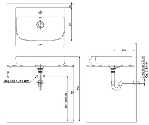Lavabo chậu rửa mặt INAX AL-632VEC đặt bàn 3 lỗ (AL632V)