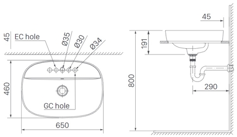 Lavabo chậu rửa mặt INAX AL-652VGC đặt bàn 3 lỗ (AL652VGC)