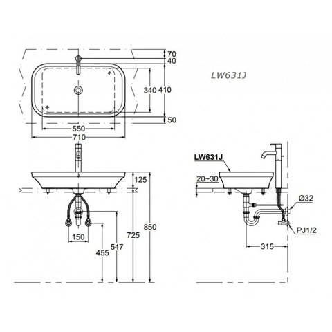 Lavabo chậu rửa mặt TOTO LW631JW/F#W