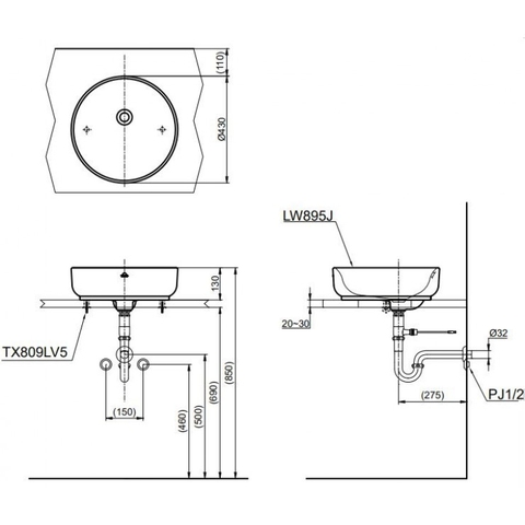 Lavabo chậu rửa mặt TOTO LW895JW/F#W