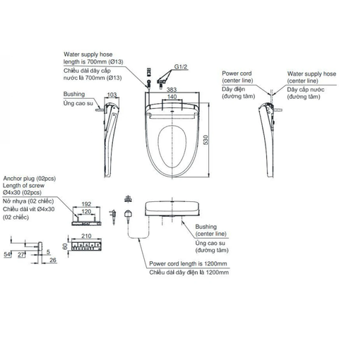 Nắp Rửa Điện Tử Washlet TOTO TCF47360GAA (W23) Đóng Mở Tự Động Giấu Dây S7