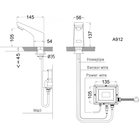 Vòi lavabo chậu rửa mặt Caesar A912 nước lạnh cảm ứng