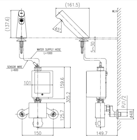 Vòi lavabo chậu rửa mặt INAX AMV-300K nóng lạnh cảm ứng (AMV300K)