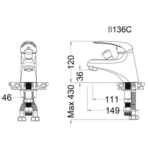 Vòi lavabo chậu rửa mặt Caesar B136CU nóng lạnh kèm tay sen