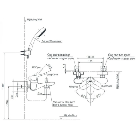 Bộ Vòi Sen TOTO TBG01302VA/TBW01035V Tay Sen Massage Mist Spa 3 Chế Độ