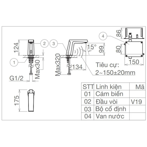 Vòi lavabo chậu rửa mặt Viglacera VG1028 nước lạnh cảm ứng