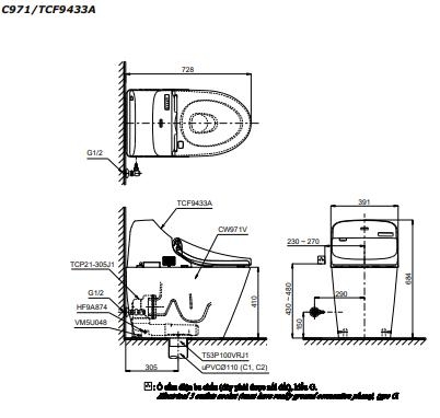 Bồn cầu điện tử TOTO C971/TCF9433A