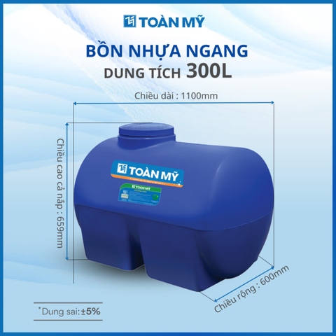 Bồn nước nhựa Toàn Mỹ 300L ngang