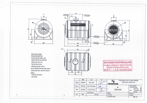 Bồn nước inox Đại Thành SUS304 – 1000L ngang